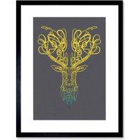 Artery8 Wall Art Print Celtic Knot Stag Head Deer Ornate Decorative Scottish Framed Art in Black | Size: W7" x H9"