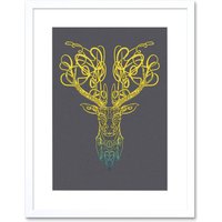 Artery8 Wall Art Print Celtic Knot Stag Head Deer Ornate Decorative Scottish Framed Art in White | Size: W7" x H9"