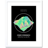 Artery8 Wall Art Print Cnoc Coinnich Mountain Topography Argyll & Bute Scotland Framed Art in White | Size: W7" x H9"