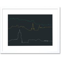 Artery8 Wall Art Print Edinburgh Scotland Cityscape Skyline Line Drawing Framed Art in White | Size: W7" x H9"