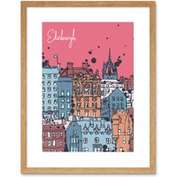 Artery8 Wall Art Print Edinburgh Capital Scotland Old Town Buildings Framed Art in Beige | Size: W7" x H9"