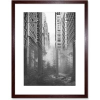 Artery8 Wall Art Print Forest City Urban Skyscrapers Trees Combined Photograph Framed Art in Brown | Size: W7" x H9"