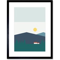 Artery8 Wall Art Print Geometric Shapes Highland Scotland Home Hills Sun Scottish Framed Art in Black | Size: W7" x H9"