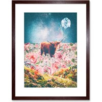 Artery8 Wall Art Print Scottish Highland Hairy Coo Trippy Psychedelic Landscape Space Framed Art in Brown | Size: W7" x H9"