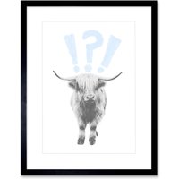 Artery8 Wall Art Print Scottish Highland Hairy Coo Cow Surprised Expression Scotland Framed Art in Black | Size: W7" x H9"