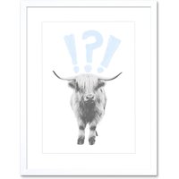 Artery8 Wall Art Print Scottish Highland Hairy Coo Cow Surprised Expression Scotland Framed Art in White | Size: W7" x H9"