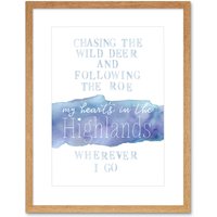 Artery8 Wall Art Print My Heart's Highlands Scotland Burns Song Lyrics Watercolour Framed Art in Beige | Size: W7" x H9"
