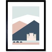 Artery8 Wall Art Print Pastel Geometric Shapes Eilean Donan Castle Lochalsh Scotland Framed Art in Black | Size: W7" x H9"
