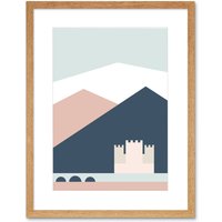 Artery8 Wall Art Print Pastel Geometric Shapes Eilean Donan Castle Lochalsh Scotland Framed Art in Beige | Size: W7" x H9"