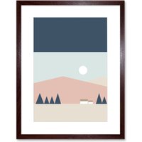 Artery8 Wall Art Print Pastel Geometric Scotland Scottish Highland Sun Hills House Framed Art in Brown | Size: W7" x H9"