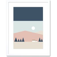 Artery8 Wall Art Print Pastel Geometric Scotland Scottish Highland Sun Hills House Framed Art in White | Size: W7" x H9"