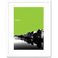 Artery8 Wall Art Print Leith Shore Edinburgh Scotland Scottish Landmark Green Framed Art in White | Size: W7" x H9"