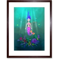 Artery8 Wall Art Print Mermaid Pink Framed Art in Brown | Size: W7" x H9"