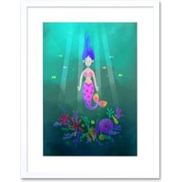 Artery8 Wall Art Print Mermaid Pink Framed Art in White | Size: W7" x H9"