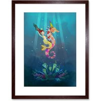 Artery8 Wall Art Print Mermaid Seahorse Yellow Framed Art in Brown | Size: W7" x H9"
