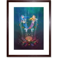 Artery8 Wall Art Print Mermaids Kids Music Framed Art in Brown | Size: W7" x H9"