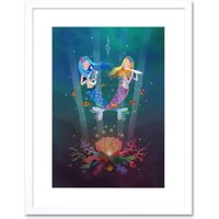 Artery8 Wall Art Print Mermaids Kids Music Framed Art in White | Size: W7" x H9"