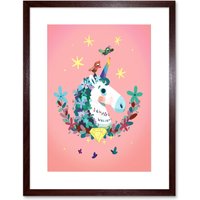 Artery8 Wall Art Print Unicorn Diamond Birds Framed Art in Brown | Size: W7" x H9"