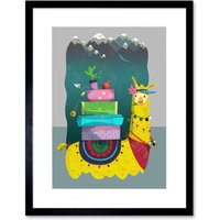 Artery8 Wall Art Print Travelling Llama Framed Art in Black | Size: W7" x H9"