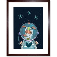 Artery8 Wall Art Print Laika Russian Space Dog Framed Art in Brown | Size: W7" x H9"