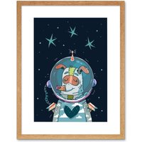 Artery8 Wall Art Print Laika Russian Space Dog Framed Art in Beige | Size: W7" x H9"