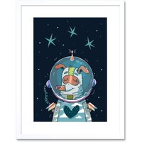 Artery8 Wall Art Print Laika Russian Space Dog Framed Art in White | Size: W7" x H9"