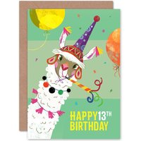 Artery8 Llama Party 13th Birthday Greetings Card in Green