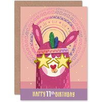 Artery8 Llama Stars 11th Birthday Greetings Card in Pink