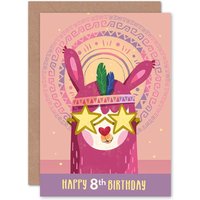 Artery8 Llama Stars 8th Birthday Greetings Card in Pink
