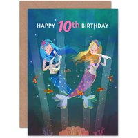 Artery8 Mermaid Music Birthday 10th Greetings Card in Blue