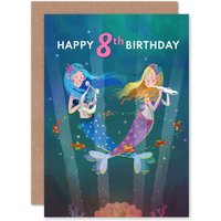 Artery8 Mermaid Music Birthday 8th Greetings Card in Blue
