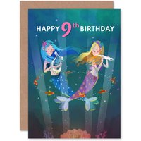 Artery8 Mermaid Music Birthday 9th Greetings Card in Blue