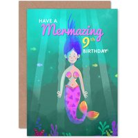 Artery8 Mermaid Pink Mermazing 9th Birthday Greetings Card in Green