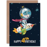 Artery8 Space Rocket Astronaut 4th Birthday Greetings Card in Dark Blue
