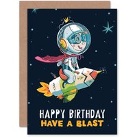 Artery8 Space Rocket Astronaut Birthday Blast Greetings Card in Dark Blue