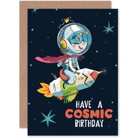 Artery8 Space Rocket Astronaut Cosmic Birthday Greetings Card in Dark Blue