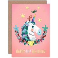 Artery8 Unicorn Flowers 11th Birthday Greetings Card in Pink