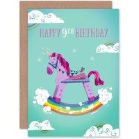 Artery8 Unicorn Rocking 9th Birthday Greetings Card in Turquoise