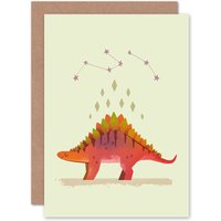Artery8 Dinosaur Stegosaurus Greetings Card in Orange