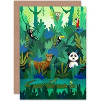 Artery8 Jungle Animals Amazon Greetings Card in Green