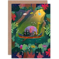 Artery8 Jungle Girls Canoe Animals Greetings Card in Green