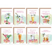 Artery8 Boozey Christmas Drinks Xmas Card Pack Greeting Cards With Envelopes Pack of 8 in Light Green
