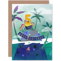 Artery8 Pirate Treasure Boys 5th Birthday Greetings Card in Green