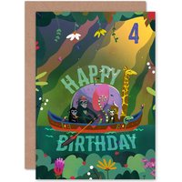 Artery8 Jungle Boat 4th Birthday Greetings Card in Green
