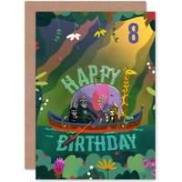 Artery8 Jungle Boat 8th Birthday Greetings Card in Green