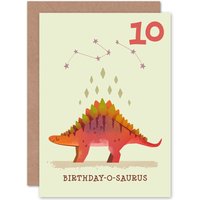 Artery8 Dinosaur Stegosaurus 10th Birthday Greetings Card in Orange