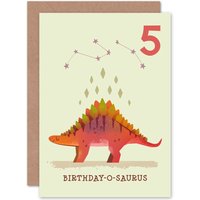 Artery8 Dinosaur Stegosaurus 5th Birthday Greetings Card in Orange