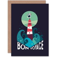 Artery8 Lighthouse Bon Voyage Farewell Greetings Card in Dark Blue