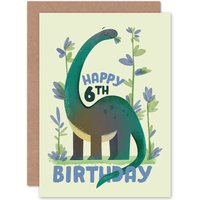 Artery8 Dinosaur Apatosaurus 6th Birthday Greetings Card in Green