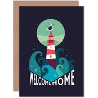 Artery8 Lighthouse Nautical Welcome Home Greetings Card in Dark Navy